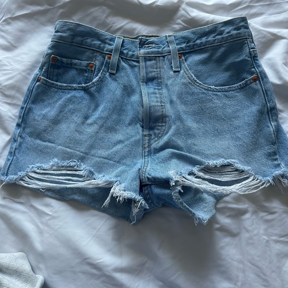 Levi's 501 Light Blue Distressed Jean Shorts